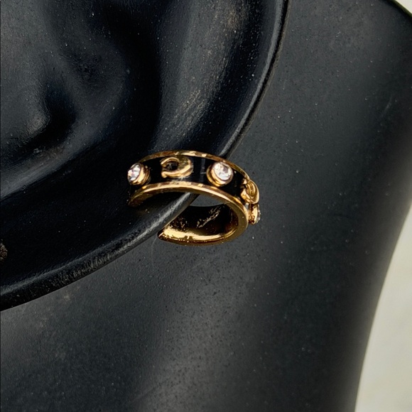 NWT Coach Signature Enamel Stone Ear Cuff Black/Gold - Picture 3 of 9